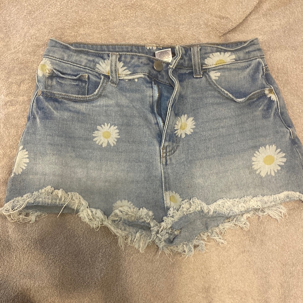 Blue Jean Shorts with flowers on it - size 7